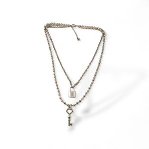 Silver-Tone Layered Padlock & Key Necklace - Women Jewelry